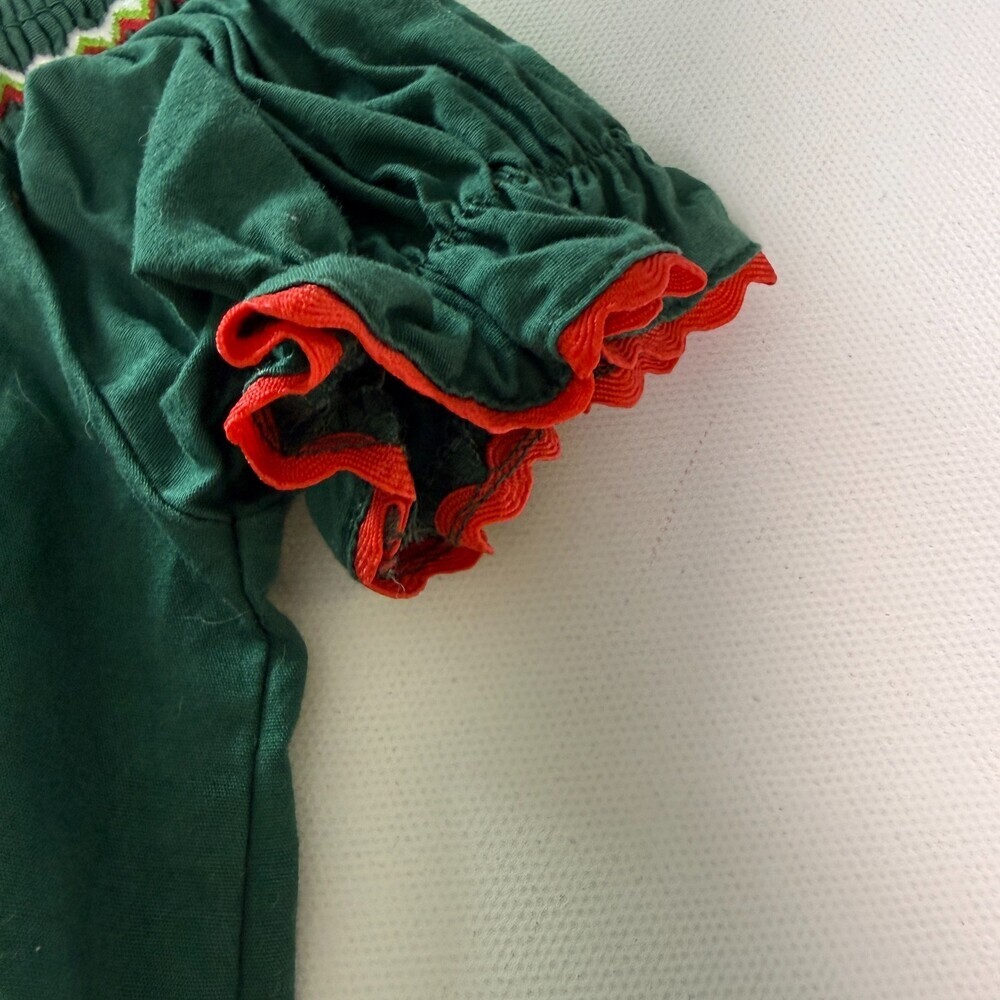 Lil Cactus Smocked Christmas Dress 3-6 Months - Green Corduroy Holiday Trees - Picture 11 of 16